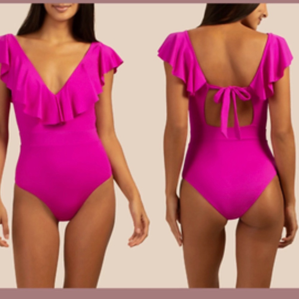 *TRINA *TURK * Frilly Ruffle One-Piece With Plunging  Ruffled Neckline Swimsuit